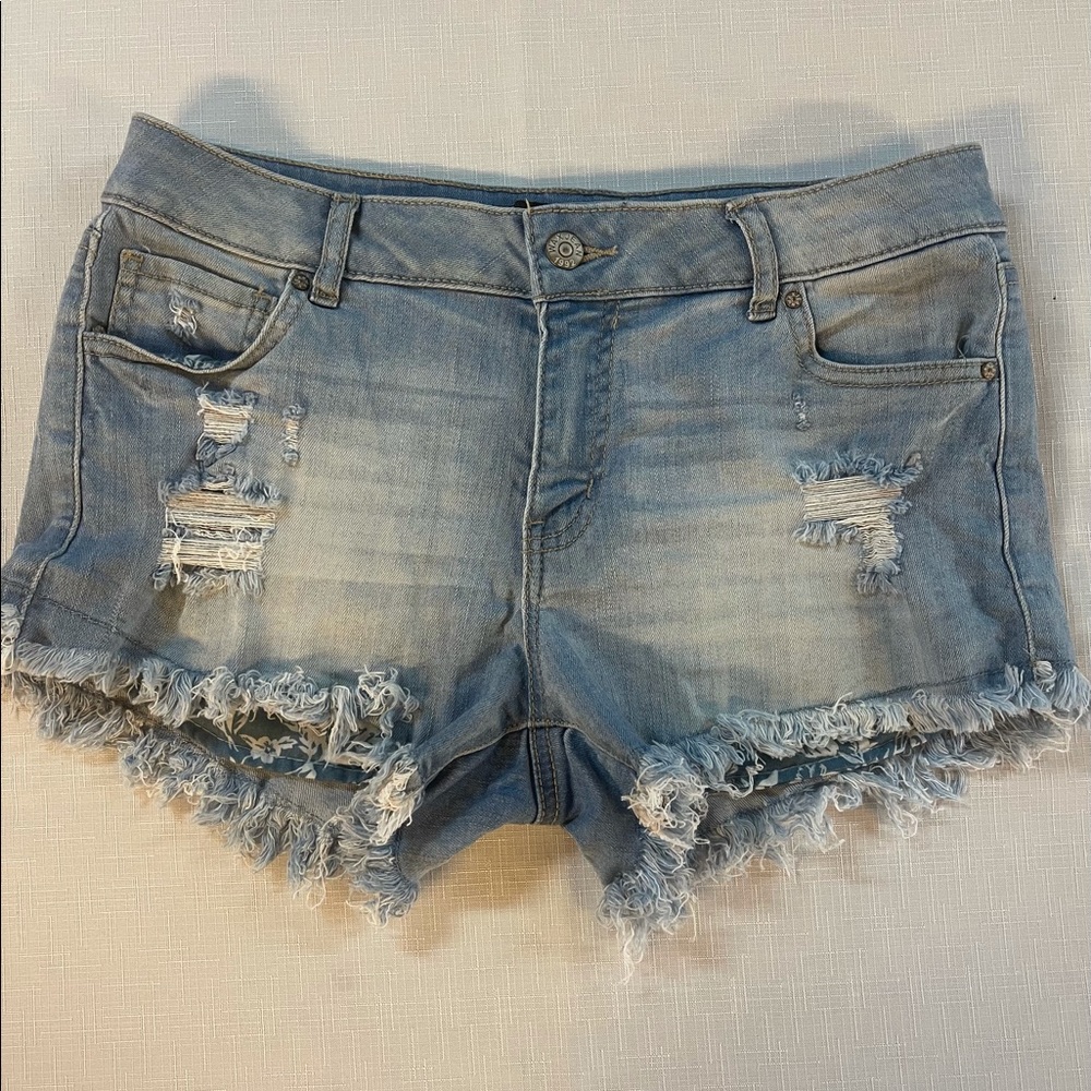 Distressed denim shorts